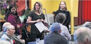  ?? PHOTO: CRAIG BAXTER ?? Street art . . . Otago Polytechni­c students (from left) Raveena Victor John (20), Tajsha Nesdoly (23) and Alex Porritt (20) speak to seniors at Senior Link day activities centre.