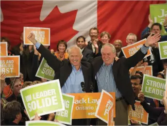  ?? Wikipedia photo ?? Jack Layton and Ed Broadbent at a 2008 campaign rally in Toronto.