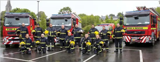  ??  ?? (Back, from left) B crew members Dean Mills, Timmy Breen and Jeremy McCowen, Andrew Walsh sub officer, Cyril McGarr station officer, A Crew members Robert Dunphy, Tom O’Neill and Thomas McGarr; (front) B Crew members Damien Rossiter and Maurice Caulfield and A crew members. Barry Donoghoe, Adam Venn and Rosie Sommers of New Ross Fire Service.