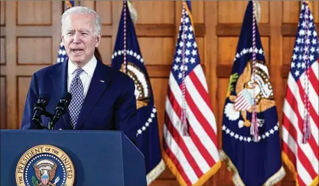  ?? PATRICK SEMANSKY/ASSOCIATED PRESS ?? President Joe Biden’s trip to Georgia this week is his second since taking office and fourth since his November victory. In March (above), he met at Emory University in Atlanta with leaders from Georgia’s Asian American and Pacific Islander community.