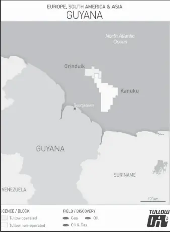  ??  ?? The Tullow map showing the Orinduik Block offshore.