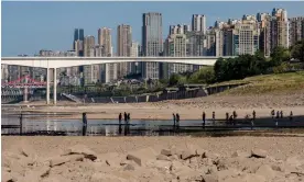  ?? Photograph: EPA ?? People walk on a dried-out riverbed in Chongqing, China, in August 2022. One study says China is on track for between 20,000 and 80,000 heatwave deaths a year.