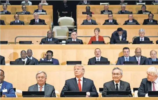  ?? EVAN VUCCI, AP ?? President Trump attends ameeting with other world leaders on “Reforming the United Nations: Management, Security and Developmen­t” onMonday. The president will address the U. N. General Assembly on Tuesday.