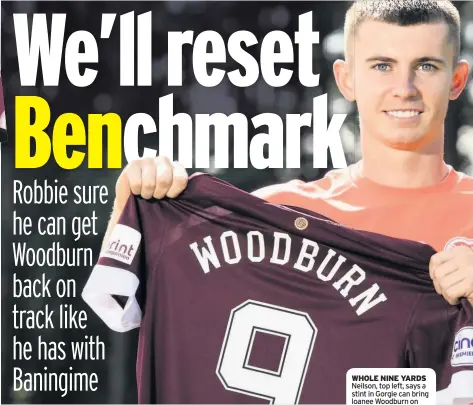  ??  ?? WHOLE NINE YARDS Neilson, top left, says a stint in Gorgie can bring loanee Woodburn on