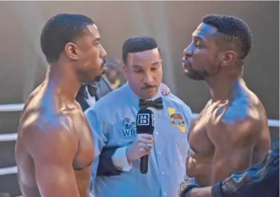  ?? ELI ADE/MGM VIA AP ?? Michael B. Jordan as Adonis Creed, left, and Jonathan Majors as Damian Anderson, right, appear in a scene from “Creed III.”