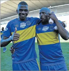  ?? Picture: GALLO IMAGES ?? FANTASTIC WIN: Thamsanqa Mkhize and Vincent Kobola, of Cape Town City FC, celebrate their victory against Free State Stars