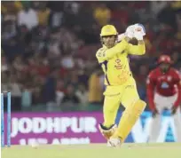 ??  ?? In their last match against Kings XI Punjab, skipper Mahendra Singh Dhoni (79) almost handed Chennai a hat-trick of wins but they fell short by four runs.