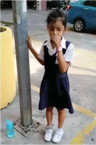  ??  ?? The Year Two pupil was left shackled at an apartment complex in Bandar Sunway, Petaling Jaya on Wednesday.