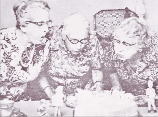  ?? Picture: FILE ?? Margaret Jennings (centre) blows out the candles on her birthday cake with the help of Madge Garnett (left) and Iverna McCaig (right) of the Anglican Cathedral in Suva on April 23, 1974 .