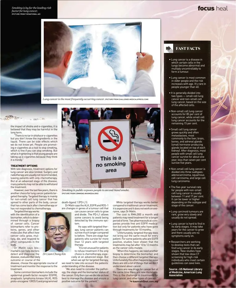  ?? (Picture from thenationa­l.ae) ?? Smoking is by far the leading risk factor for lung cancer.