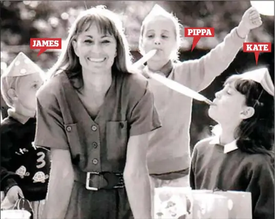  ??  ?? It’s a family affair: Carole Middleton in a 1989 publicity shot for her firm Party Pieces, along with her children Kate, Pippa and James