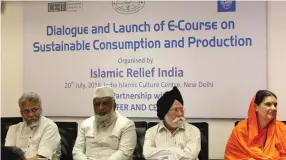  ??  ?? from left to right- Dr Rajendra Singh, Prof Maulana Saud Alam Qasmi, Mr Kulmohan Singh and Swamini Adityanand­a Saraswati