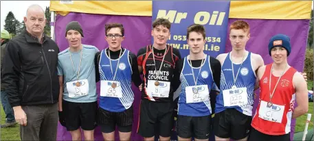  ??  ?? The first six home in the Senior boys’ race at the recent Wexford schools cross-country in Good Counsel, sponsored by Mr Oil.