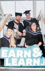  ??  ?? The first cohort of apprentice­s graduated with a BA (Hons) in Insurance Practice from IT Sligo last year, pictured are (from left) Paddy Power, James O’Callaghan, Kate Walsh and Keara McGlinchey