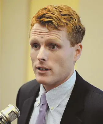  ?? STAFF FILE PHOTO BY ARTHUR POLLOCK ?? PIOUS POLITICIAN: U.S. Rep. Joe Kennedy III, seen appearing on Boston Herald Radio last year, recently tweeted about President Trump’s tweet pertaining to a woman accusing Supreme Court nominee Brett Kavanaugh of sexual assault.