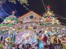  ??  ?? Moncada’s Belen features six Christmas tree gazebos flanking the manger, all made of bamboo and other discarded and recycled materials.