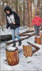  ?? Gillian Scott / Special to the Times Union ?? Gillian Scott's teenager and husband take a moment to play on the remnants of a fallen tree at the Lisha Kill Natural Area in Niskayuna.