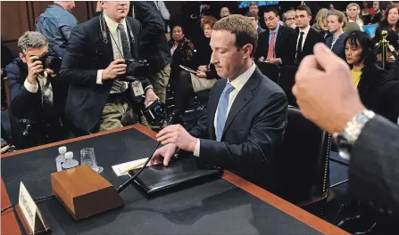  ?? MICHAEL ROBINSON CHAVEZ WASHINGTON POST ?? Facebook CEO Mark Zuckerberg was called to testify in Congress about Cambridge Analytica.