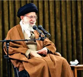  ?? ?? Leader of the Islamic Revolution Ayatollah Seyyed Ali Khamenei delivers a speech in a meeting with a group of Iranian teachers and education officials in Tehran on May 11, 2022.