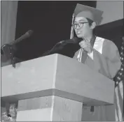  ??  ?? North Point High School Valedictor­ian Thach-Vu Nguyen discusses the importance of making mistakes in his address to the Class of 2017 during graduation ceremonies Friday night.