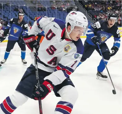  ?? KEVIN HOFFMAN / GETTY IMAGES ?? Forward Brady Tkachuk, who played last season at Boston University, is one of the players being considered by the Carolina Hurricanes with their NHL Entry Draft No. 2 pick.