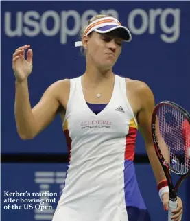  ??  ?? Kerber’s reaction after bowing out of the US Open