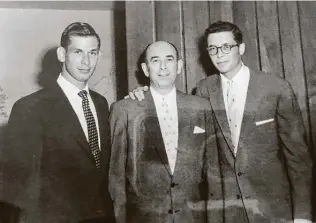  ?? Courtesy Richard Fish ?? An undated photo shows James Fish, from left; his father, Harry Fish; and James Fish’s brotherin-law Elliott Cohen. They were part of the management of the Woman’s Shop store chain.