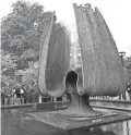  ?? AP ?? In this April 28, 2012, file photo, Marshall hosts a ceremony to celebrate the turning on of the Memorial Fountain at the Marshall University Memorial Student Center Plaza in Huntington, W. Va.