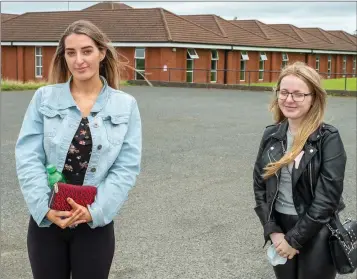  ??  ?? Kerri Bradshaw and Kate O’Connor who were getting their Leaving Certificat­e results at St Kilian’s Community School.