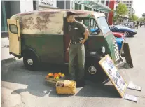  ?? DALE EDWARD JOHNSON ?? Hill’s van was on display at the British Cars at Irish Bars car show on Scarth Street last summer. It is seen here with a mannequin and groceries, just as it was used in the 1950s.