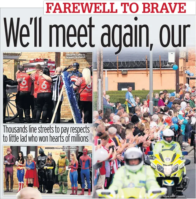  ??  ?? SALUTE Coffin is brought to church HEROES Mourners in costume Picture: ANDY COMMINS