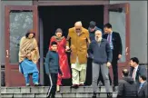  ?? AFP ?? Former J&K CM Farooq Abdullah (C) with son Omar and other family members outside the Hari Niwas sub-jail, Srinagar, on Saturday.