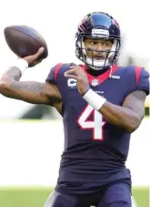  ?? CARMEN MANDATO/GETTY IMAGES/ ?? Two massage therapists have sued Texans QB Deshaun Watson for sexual misconduct. Watson denies the accusation­s.