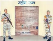  ?? PTI FILE ?? Indo Tibetan Border Police troopers guard a strong room where EVMS of Madhya Pradesh assembly polls are kept in Jabalpur.