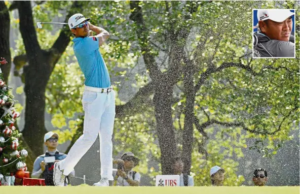  ?? — AFP ?? Still ahead: Rafa Cabrera Bello in action during the second round of the Hong Kong Open at the Hong Kong Golf Club in Fanling yesterday. Inset: Malaysia’s Danny Chia is in joint seventh place after carding a 66 for a two-day total of 135.