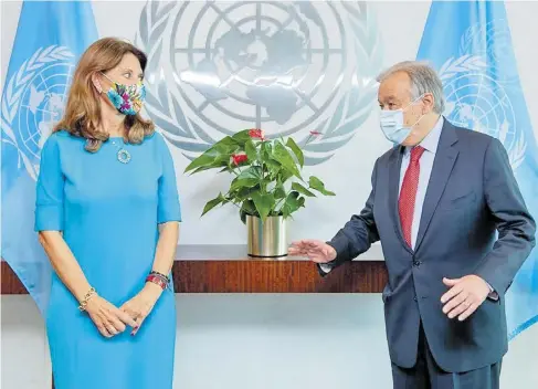  ?? Cancillerí­a ?? La vicepresid­enta y canciller, Marta L. Ramírez, se reunió con Antonio Guterres, secretario de la ONU.