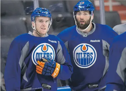  ?? GREG SOUTHAM ?? Connor McDavid, left, helped Oilers teammate Patrick Maroon pot 27 goals in 2016-17, and with Leon Draisaitl moving to a new line this season, it will be interestin­g to see who will win the opportunit­y to skate alongside McDavid and Maroon when the...
