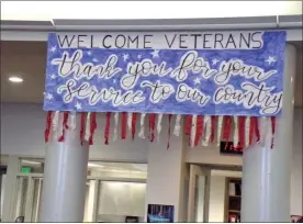  ?? BOB KEELER - MEDIANEWS GROUP ?? A banner at the Veterans Brunch welcomes the veterans and thanks them for their service.