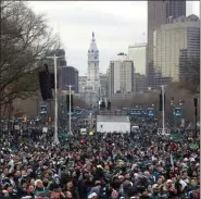  ?? THE ASSOCIATED PRESS ?? Fans line Benjamin Franklin Parkway before a Super Bowl victory parade for the Philadelph­ia Eagles on Feb. 8, 2018, in Philadelph­ia.