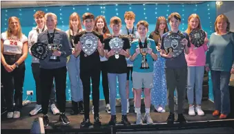  ?? ?? Main photograph: Oban Otters 2021 prizewinne­rs finally got the chance to celebrate their haul of silverware on Friday night. Also in the photograph are former Girls Champion Ella MacKechnie and Amanda Coates (mum of former Boys Champion Sam).