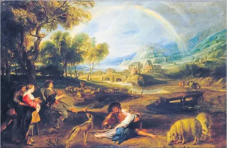  ?? [ Alte Pinakothek] ?? Ein Regenbogen bringt Goethes Faust zur lebensfroh­en Einsicht: „Am farbigen Abglanz haben wir das Leben“. Rubens’ „Landschaft mit dem Regenbogen“(1636–38).