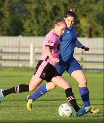  ??  ?? Claire O’Riordan of Wexford Youths is tracked by Manulla F.C. defender Michelle Ruane.