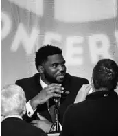  ?? BUTCH DILL/ASSOCIATED PRESS ?? UF’s Martez Ivey of Apopka, speaking to reporters in Hoover, Ala., will move from left guard to left tackle.