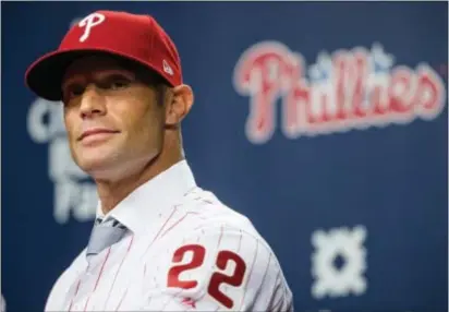  ?? MATT ROURKE — THE ASSOCIATED PRESS ?? New Phillies manager Gabe Kapler listens to a reporter’s question during a news conference in Philadelph­ia, last November.