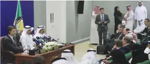  ??  ?? المؤتمر الصحفي لوزراء «النفط» في السعودية وقطر وروسيا. (تصوير: عبدالعزيز اليوسف)