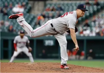  ?? AP PHOTO ?? ZERO TO SHOW FOR IT: Steven Wright pitched 62⁄3 scoreless innings last night in Baltimore, allowing just four hits and three walks with five strikeouts, but got a nodecision as the Red Sox needed 12 innings to beat the Orioles, 2-0.