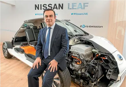  ??  ?? Carlos Ghosn was essentiall­y the father of the popular Nissan Leaf and a major motivator of Nissan’s push into the EV market.