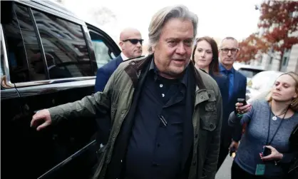  ??  ?? Steve Bannon arrives in court for the trial of Roger Stone. He testified that he and Stone spoke somewhere between six and 12 times during the presidenti­al campaign. Photograph: Shawn Thew/EPA