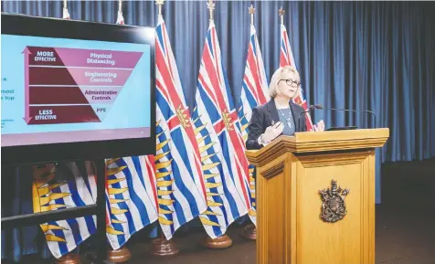  ?? —DON CRAIG/GOVERNMENT OF B.C. ?? Provincial health officer Dr. Bonnie Henry says the challenge in allowing more social interactio­ns is finding a ‘sweet spot’ that prevents growth in the spread of COVID-19.