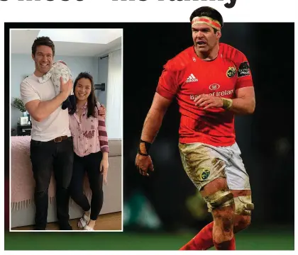  ??  ?? Billy Holland with his son, Matthew, and wife, Lanlih, as he prepares for life off the pitch after 14 years with Munster